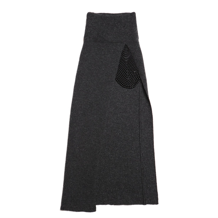 PARISER, Grey Slit Skirt with Black Pearl